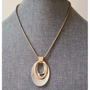 VINTAGE - NAPIER - NECKLACE -Silver & Gold tone double oval rings pendant